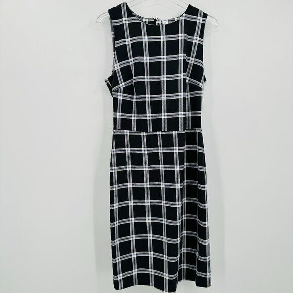 Old Navy Size Medium Tall Gray Plaid Sleeveless Stretch Knit Career A Line Dress - Picture 1 of 10